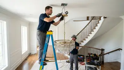 Chandelier installation service for residential homes in Littleton, Colorado by a licensed electrician