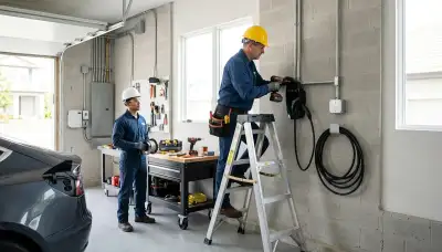 Electrician installing an EV charger in a Littleton, CO home