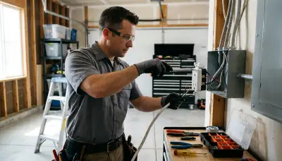 Electrician installing a GFCI circuit in a Littleton, CO home