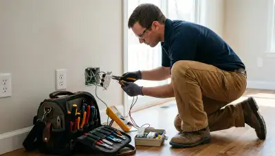 Electrician installing GFCI circuit protection in a Littleton, CO home