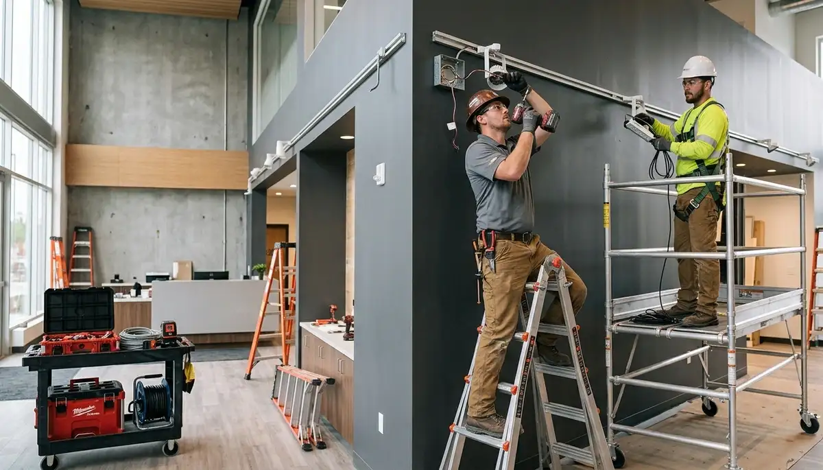 Electrician installing residential lighting in a Littleton, CO home