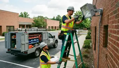 Littleton, CO electrician installing security lights on a residential home exterior