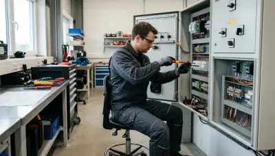 Electrician repairing a wall light switch in a Littleton, Colorado home